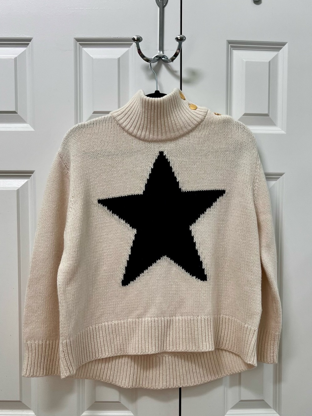 kate spade Cream Turtleneck Sweater with Black Star Accent